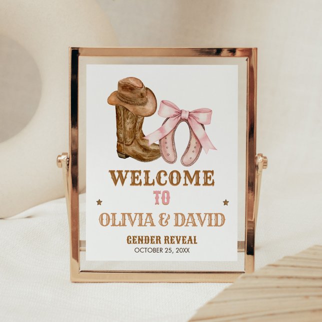Poster Boots and Bows Gender Reveal Welcome Sign (Western Boots and Bows Gender Reveal Welcome Sign)