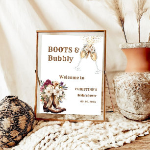 Poster Boots & Bubbles Boho Chá de panela ocidental Bem-v