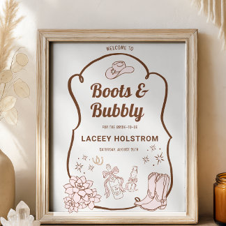 Poster Boots E Bubbly Cowgirl Festa de Noivado Bem-vindo 