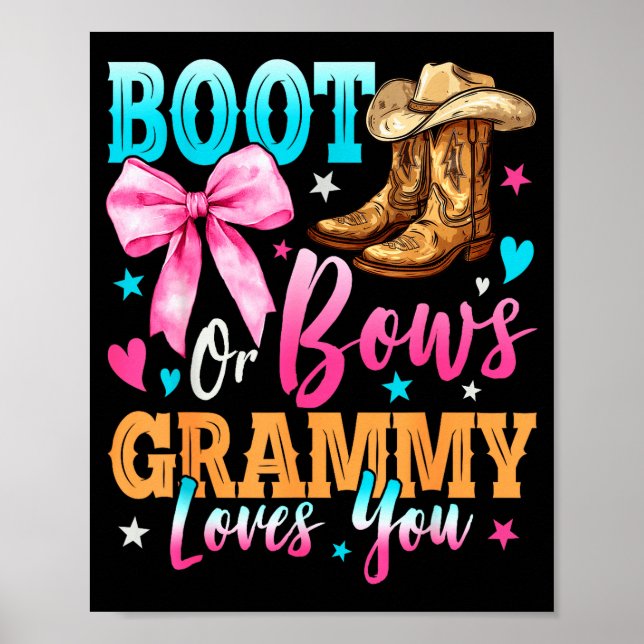 Poster Boots Or Bows Grammy Loves You Gender Reveal Famil (Frente)