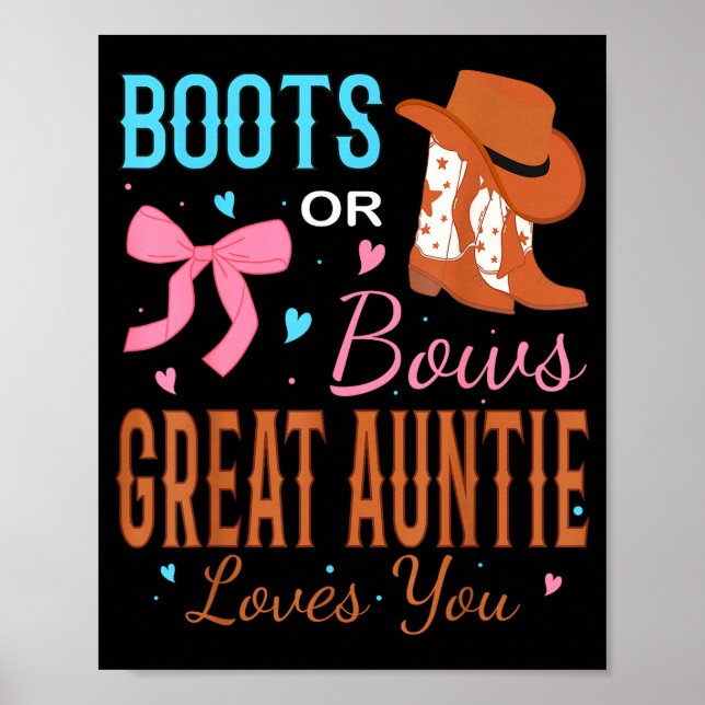 Poster Boots Or Bows Great Auntie Loves You Gender Reveal (Frente)