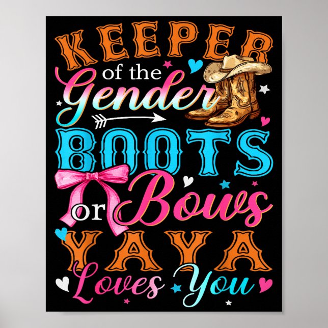 Poster Boots Or Bows Yaya Loves You Gender Reveal Family  (Frente)