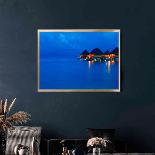Poster Bora Bora Francês Polinésia Sunset Hora Azul