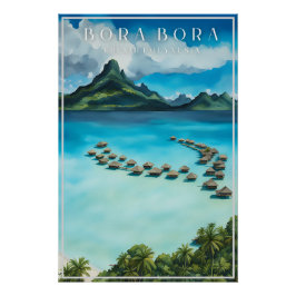 Pôster Bora bora retro poster de viagens, polinésia franc