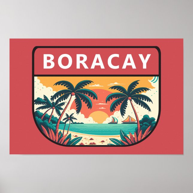 Poster Boracay Filipinas Emblema Retro (Frente)