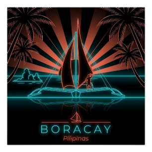 Pôster Boracay Paraw Veleiro-Por do sol-Filipinas