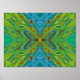 Poster Borboleta Abstrata Chartreuse e Azul Trippy