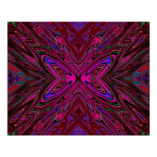 Pôster Borboleta Abstrata Rosa Quente, Vermelho e Azul Tr