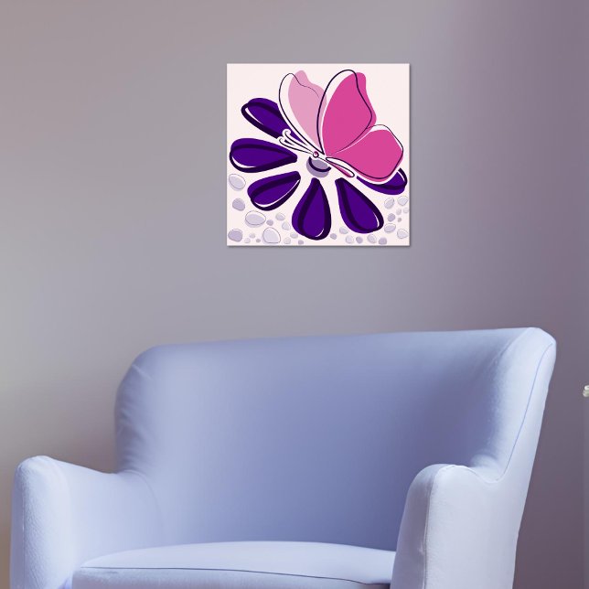 Poster Borboleta abstrato e Arte Rosa e Roxa do Flor (Abstract Butterfly and Blossom Pink and Purple Art Poster)