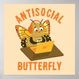 Poster Borboleta antissocial introvertida e estética do h