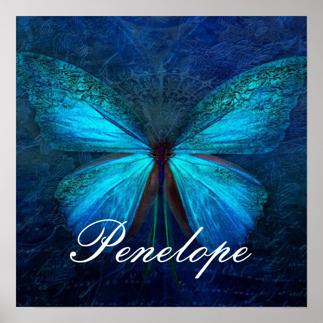 Poster Borboleta Azul de Alegria e Sorte (Frente)