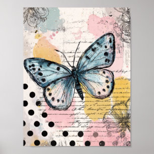 Poster Borboleta Azul em Aquarela Arte Boho da Natureza