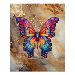 Pôster Borboleta Azul Laranja Asas