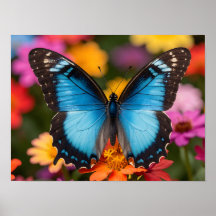 Borboleta Azul Morpho Arte Floral Botânico Foto