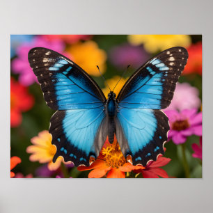 Poster Borboleta Azul Morpho Arte Floral Botânico Foto
