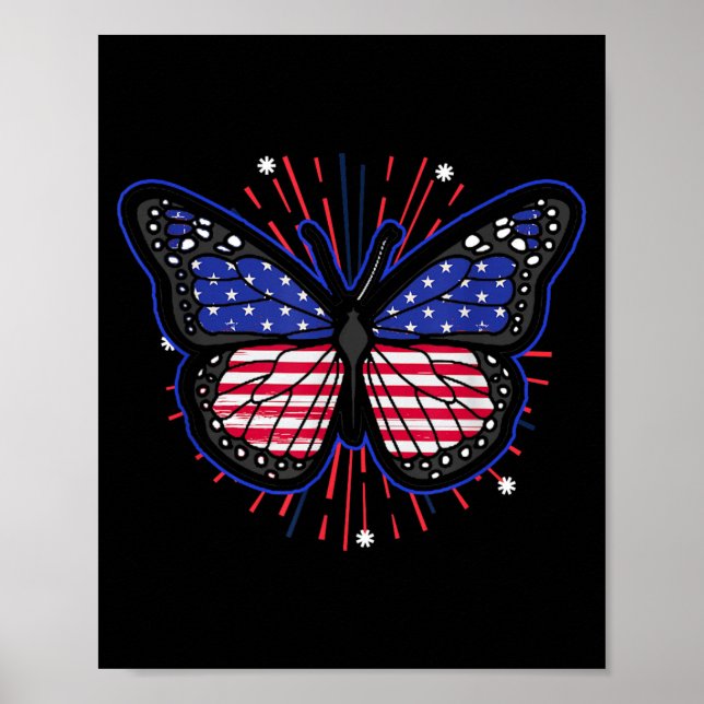 Poster Borboleta Bandeira Americana dos EUA _ Dia da Inde (Frente)