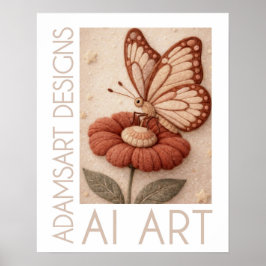 Poster Borboleta Caprichosa em Arte de Feltro Flor Vintag