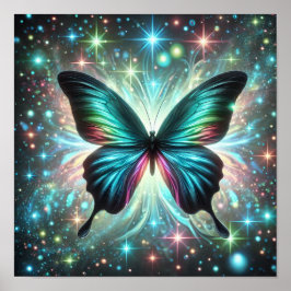 Poster Borboleta com brilho galáctico e estrelas espumant