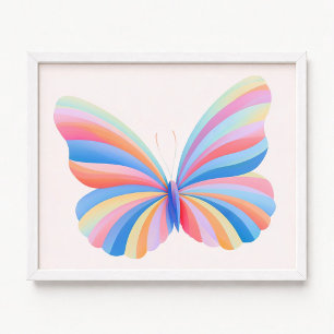 Poster Borboleta com Listras Ombre de Arco-íris Pastel
