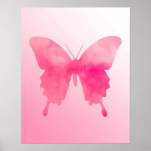 Pôster Borboleta da aguarela - fúcsia e rosa