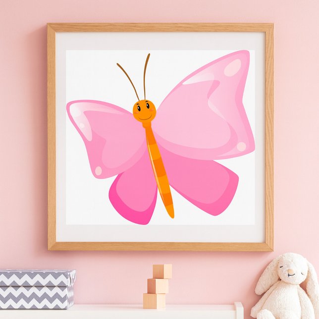 Poster Borboleta de Cartoon Rosa Adorável (Criador carregado)