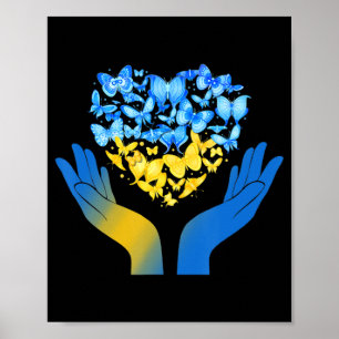 Poster Borboleta de Coração de Mão Ama Bandeira Ucraniana