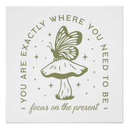 Pôster Borboleta de Cottagecore cogumelo verde estética