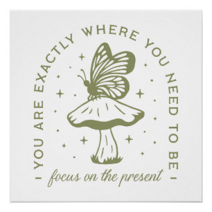 Pôster Borboleta de Cottagecore cogumelo verde estética