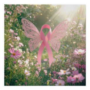 Pôster Borboleta de Fita Rosa em um Jardim