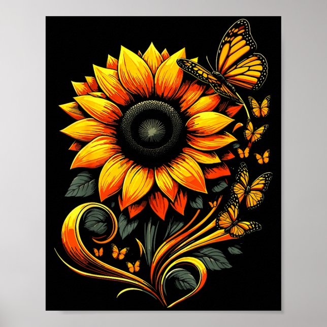 Poster Borboleta de Girassol Floral Arte da Natureza  (Frente)