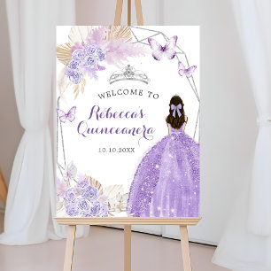 Poster Borboleta de Silver Purple Boho Quinceañera Bem-Vi