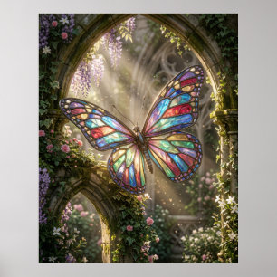 Poster Borboleta de Vidro Pintado em Flor