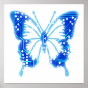 Poster Borboleta digital azul, personalizar fundo