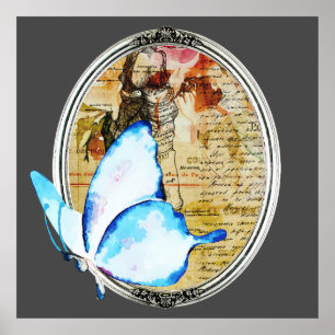 Poster Borboleta E Quadro De Aquarela