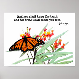 Poster Borboleta em Milkweed, com Verse (John 8:32)
