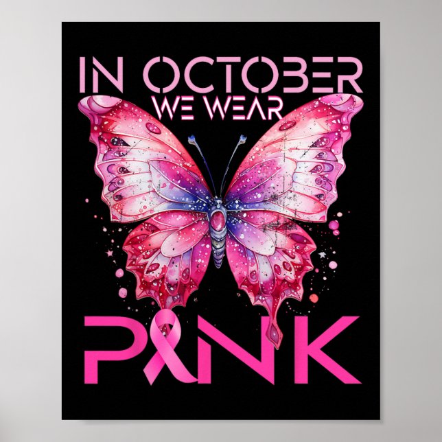 Poster Borboleta Em Outubro Vestimos Cancer Rosa (Frente)