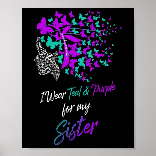 Poster Borboleta Eu Visto Teal E Roxo Para Irmã Suicid (Frente)