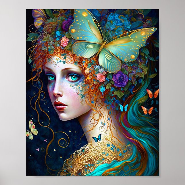 Poster Borboleta Fada Elf Lady Fantasy Art (Frente)