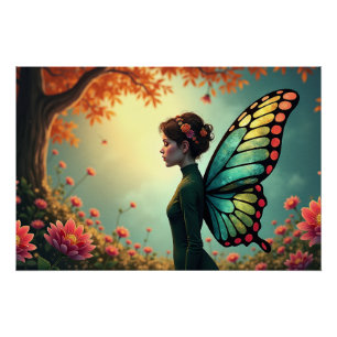 Pôster Borboleta - Fada Whimsical em um Jardim