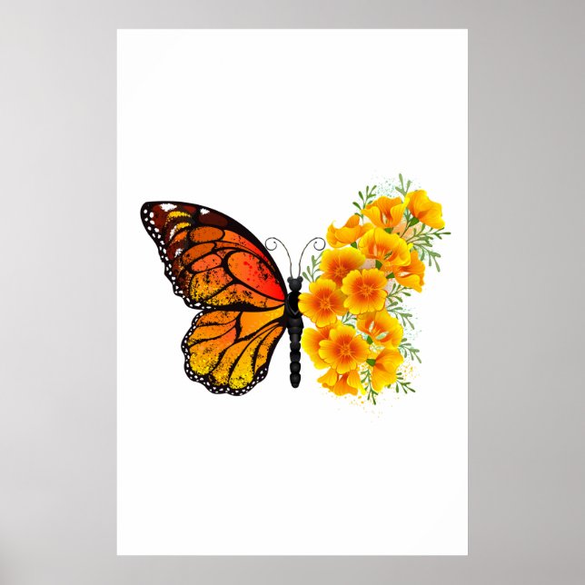 Poster Borboleta Flor com Papagaio Amarelo da Califórnia (Frente)
