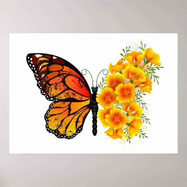 Poster Borboleta Flor com Papagaio Amarelo da Califórnia (Frente)