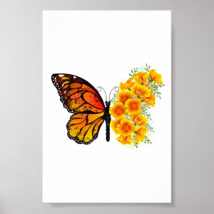 Poster Borboleta Flor com Papagaio Amarelo da Califórnia