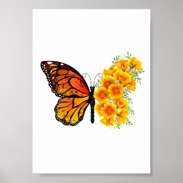 Poster Borboleta Flor com Papagaio Amarelo da Califórnia (Frente)