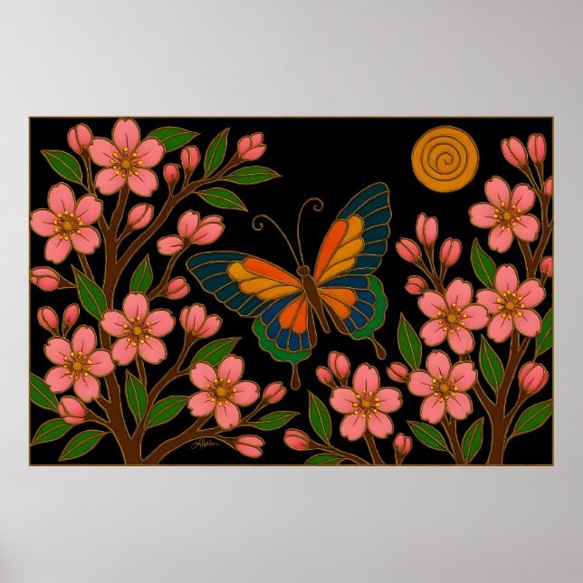 Poster Borboleta Flor de Cerejeira Lua (Frente)