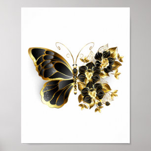 Poster Borboleta Flor de Ouro com Orquídea Preta