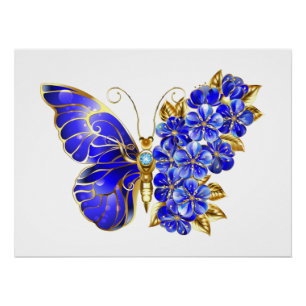 Pôster Borboleta Flor Sapphire