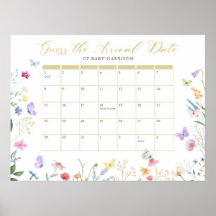Poster Borboleta Floral Adivinha o Calendário de Data de 