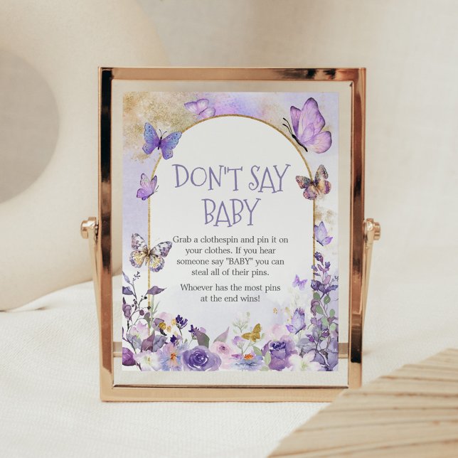 Poster Borboleta Floral Encantada Não Diga Amor (Enchanted Floral Butterfly Arch Baby Shower Don't Say Baby Sign)