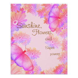 Pôster Borboleta Floral Rosa Motivada