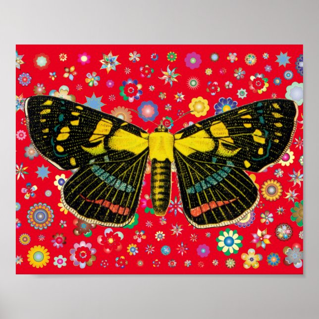 Poster borboleta flores natureza vida selvagem arte verme (Frente)